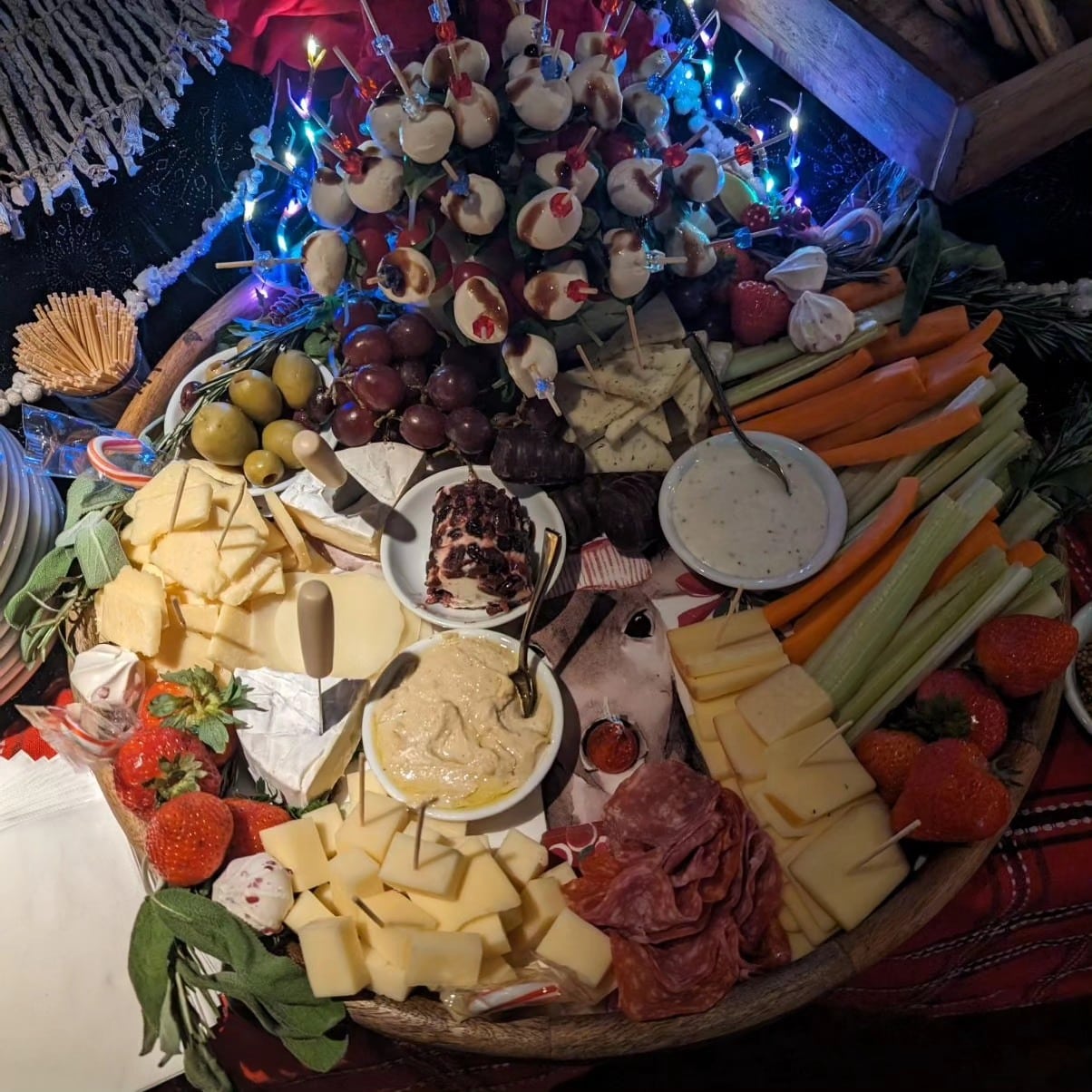 A generous grazing board of meats, cheeses and breads for a private party at The Plough and The Stars